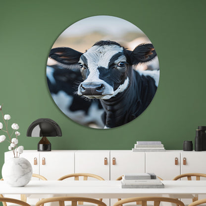 Portret van een Nieuwsgierige Koe aluminium muurcirkel