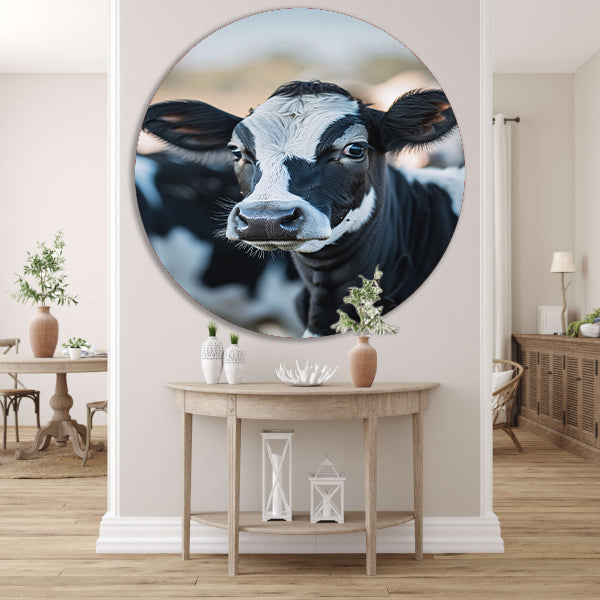 Portret van een Nieuwsgierige Koe aluminium muurcirkel