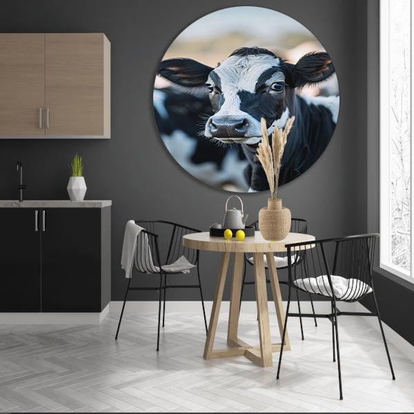 Portret van een Nieuwsgierige Koe aluminium muurcirkel