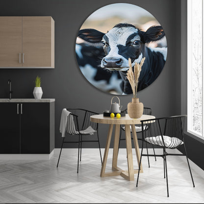 Portret van een Nieuwsgierige Koe aluminium muurcirkel