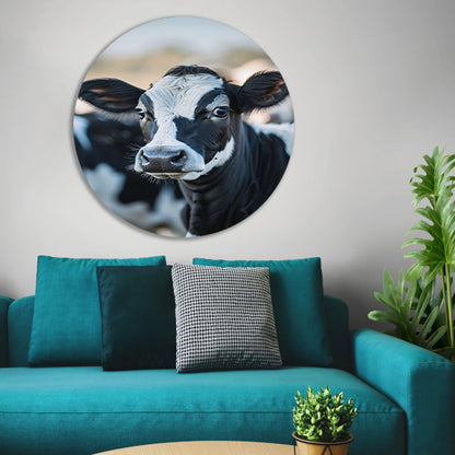 Portret van een Nieuwsgierige Koe aluminium muurcirkel