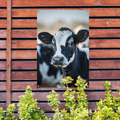 Portret van een Nieuwsgierige Koe tuinposter