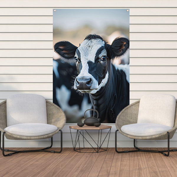 Portret van een Nieuwsgierige Koe tuinposter