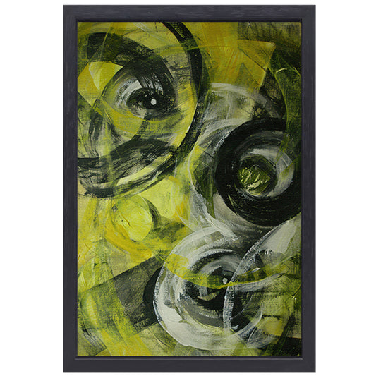 Dynamisch abstract schilderij met cirkels en kleuren canvas met baklijst