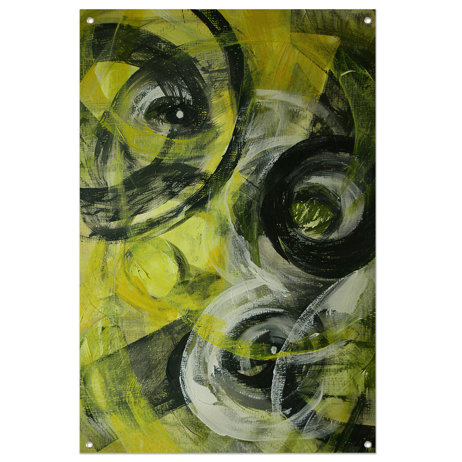Dynamisch abstract schilderij met cirkels en kleuren tuinposter