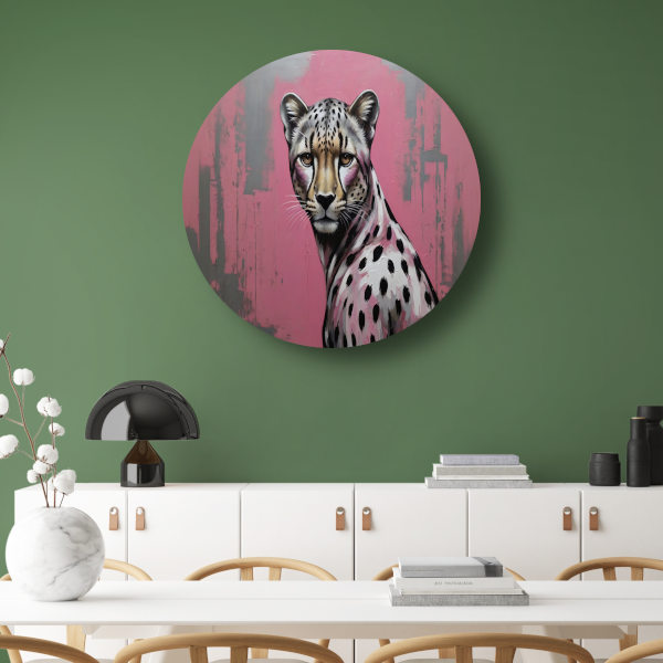 De Verfijnde Wildernis - Hyperrealistisch Luipaard aluminium muurcirkel