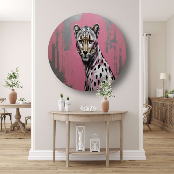De Verfijnde Wildernis - Hyperrealistisch Luipaard aluminium muurcirkel
