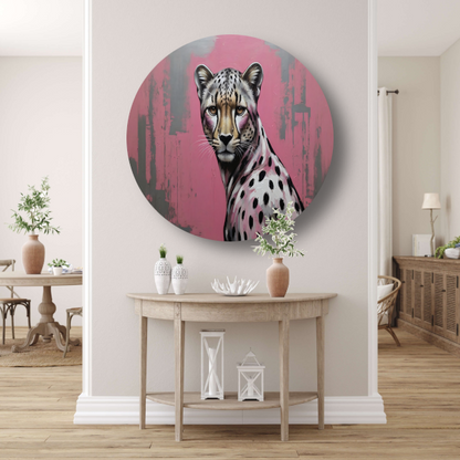 De Verfijnde Wildernis - Hyperrealistisch Luipaard aluminium muurcirkel