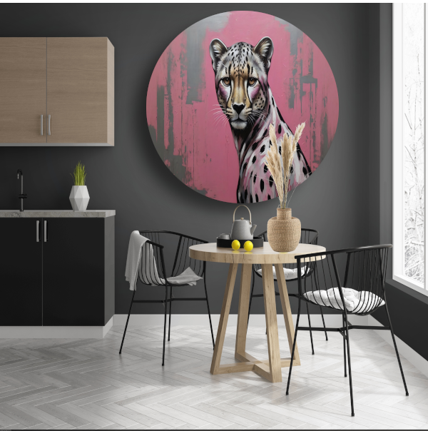 De Verfijnde Wildernis - Hyperrealistisch Luipaard aluminium muurcirkel