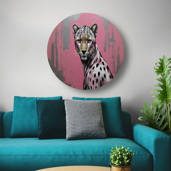 De Verfijnde Wildernis - Hyperrealistisch Luipaard aluminium muurcirkel