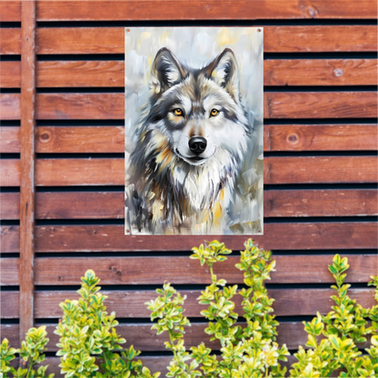 Realistisch schilderij van een wolf tuinposter