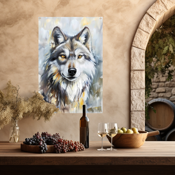 Realistisch schilderij van een wolf tuinposter
