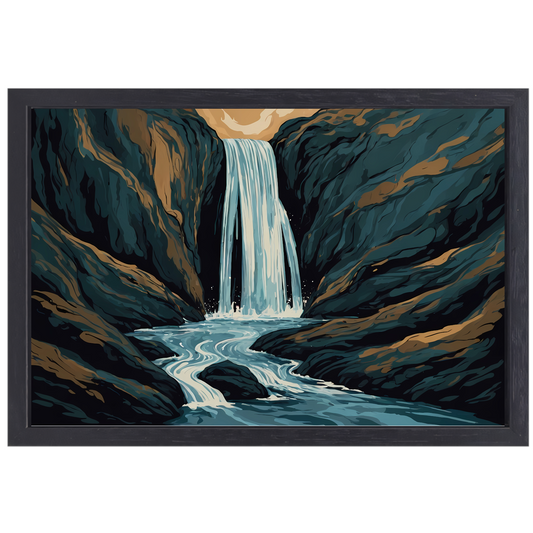 Dynamische Abstracte Waterval in Rotsachtige Kloof canvas met baklijst