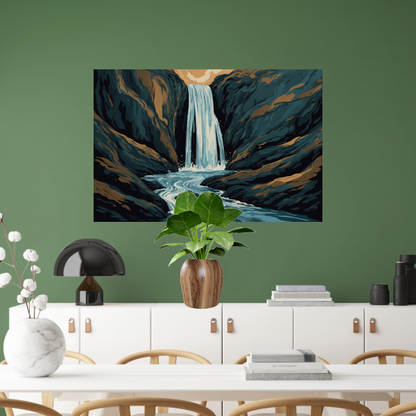 Dynamische Abstracte Waterval in Rotsachtige Kloof canvas met baklijst