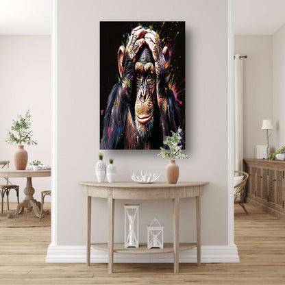 Realistisch schilderij van aap met kleurenexplosie acrylglas