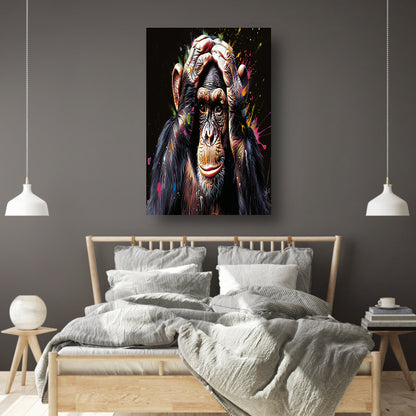Realistisch schilderij van aap met kleurenexplosie acrylglas