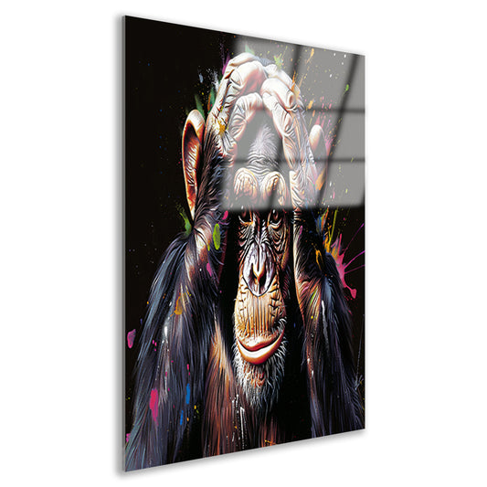 Realistisch schilderij van aap met kleurenexplosie acrylglas