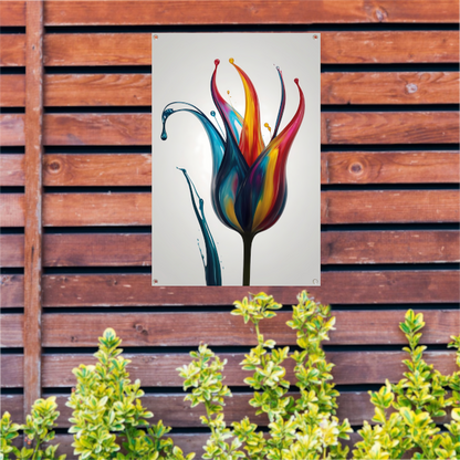 Dynamisch Abstract Bloemensilhouet in Kleur tuinposter