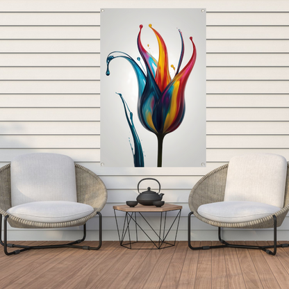 Dynamisch Abstract Bloemensilhouet in Kleur tuinposter