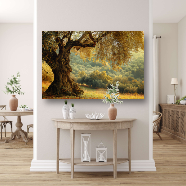 Impressionistische boom in bos canvas met baklijst