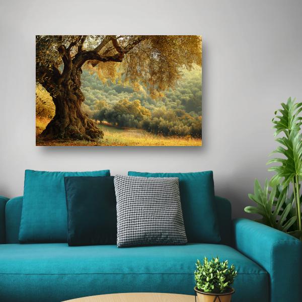 Impressionistische boom in bos canvas met baklijst