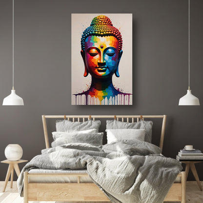 Colorful Serenity: A Modern Buddha Portrait canvas met baklijst