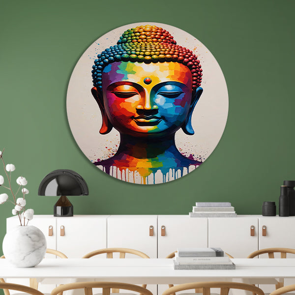 Colorful Serenity: A Modern Buddha Portrait aluminium muurcirkel