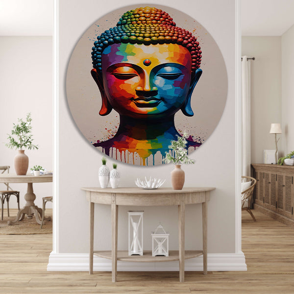 Colorful Serenity: A Modern Buddha Portrait aluminium muurcirkel