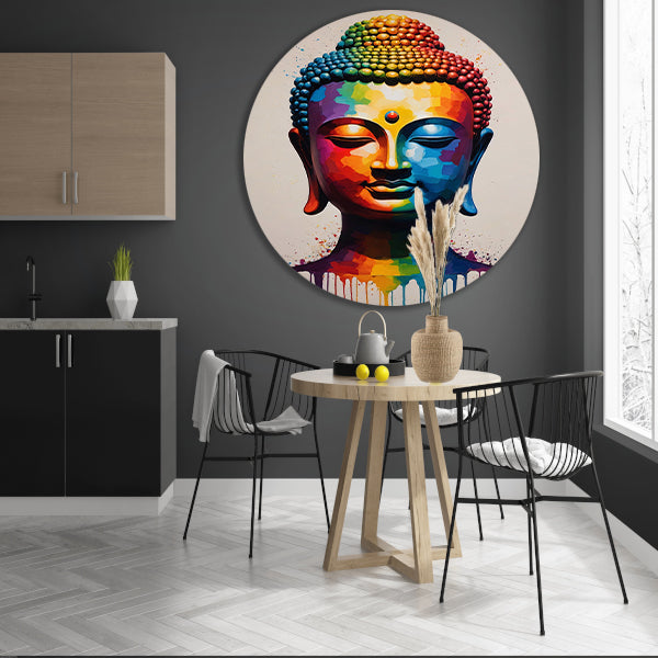 Colorful Serenity: A Modern Buddha Portrait aluminium muurcirkel