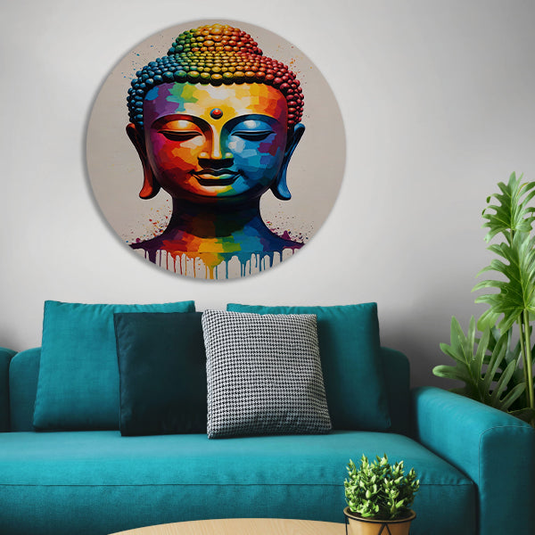 Colorful Serenity: A Modern Buddha Portrait aluminium muurcirkel