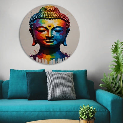 Colorful Serenity: A Modern Buddha Portrait aluminium muurcirkel