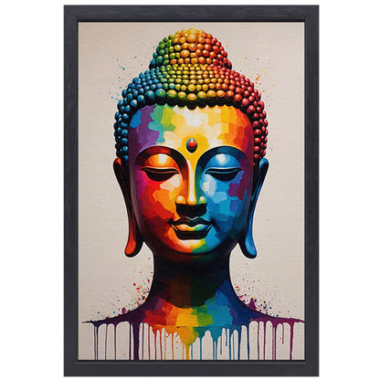 Colorful Serenity: A Modern Buddha Portrait canvas met baklijst