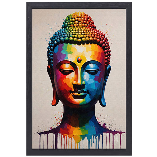 Colorful Serenity: A Modern Buddha Portrait canvas met baklijst