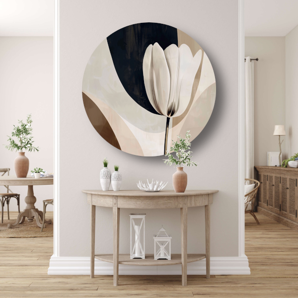 Abstracte Tulp in Monochrome Tinten aluminium muurcirkel