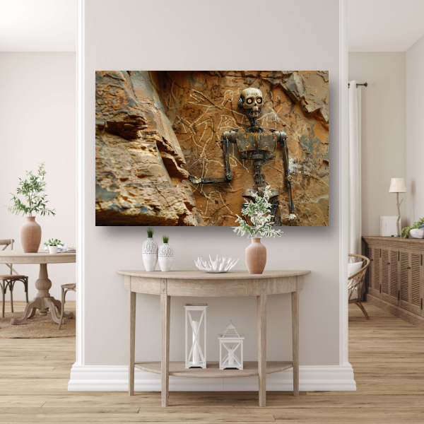 Roestige Robot Bestudeert Antieke Tekeningen acrylglas