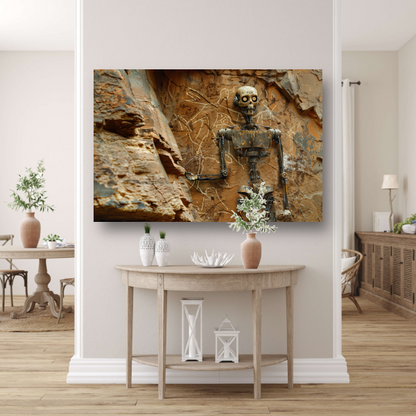 Roestige Robot Bestudeert Antieke Tekeningen acrylglas