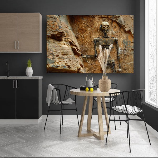 Roestige Robot Bestudeert Antieke Tekeningen acrylglas