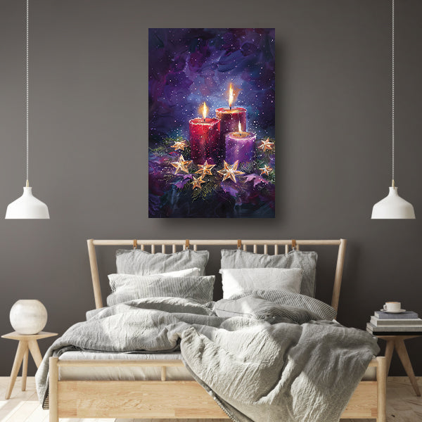 Sfeervolle kaarsen in nachtelijke scène poster