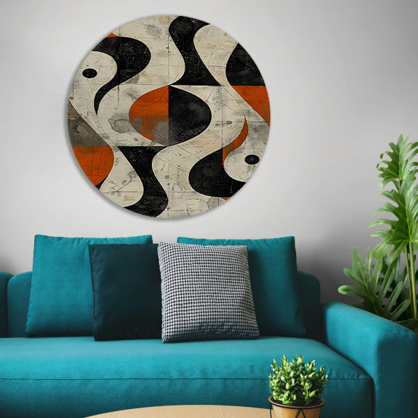 Abstract Kunstwerk met Contrasterende Vormen aluminium muurcirkel