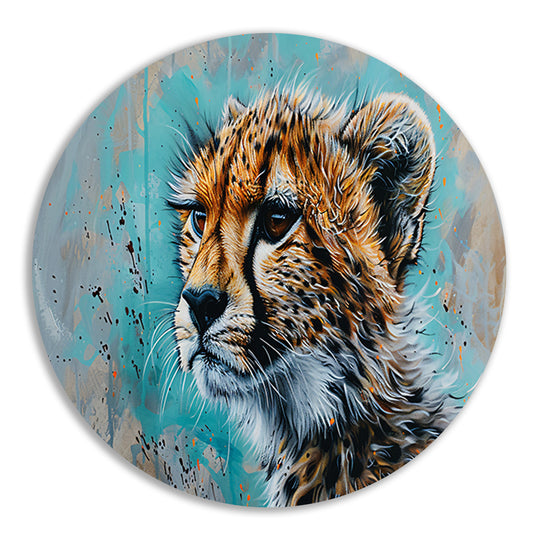 Dynamisch Pop Art schilderij van een cheetah aluminium muurcirkel