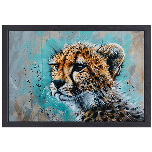 Dynamisch Pop Art schilderij van een cheetah canvas met baklijst