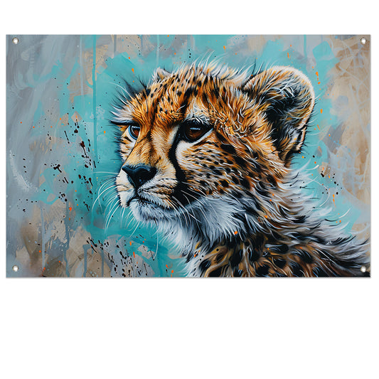 Dynamisch Pop Art schilderij van een cheetah tuinposter