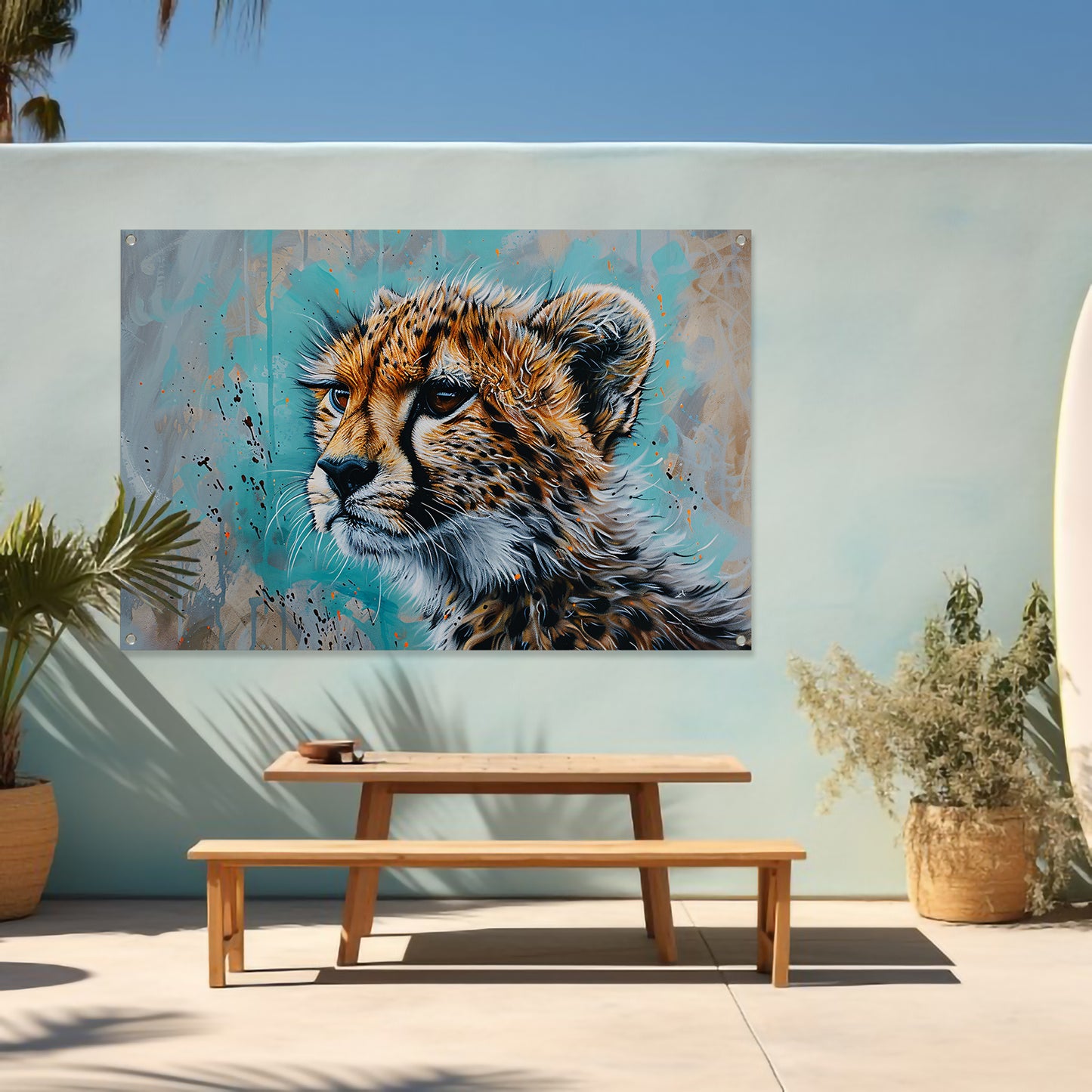 Dynamisch Pop Art schilderij van een cheetah tuinposter