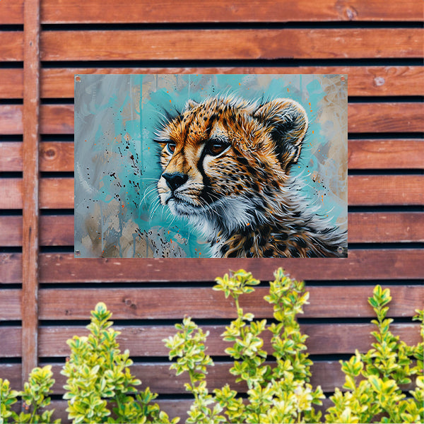 Dynamisch Pop Art schilderij van een cheetah tuinposter