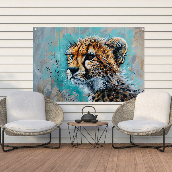 Dynamisch Pop Art schilderij van een cheetah tuinposter