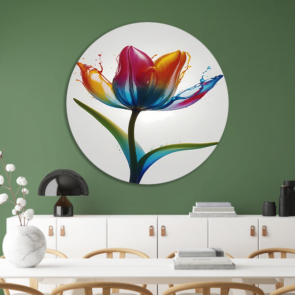 Kleurrijke Tulp in Vloeibare Beweging aluminium muurcirkel