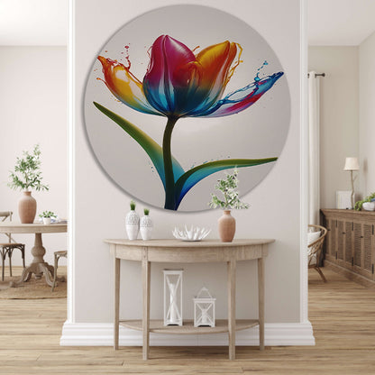 Kleurrijke Tulp in Vloeibare Beweging aluminium muurcirkel