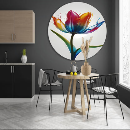 Kleurrijke Tulp in Vloeibare Beweging aluminium muurcirkel