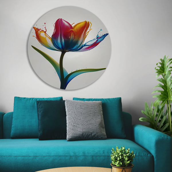 Kleurrijke Tulp in Vloeibare Beweging aluminium muurcirkel