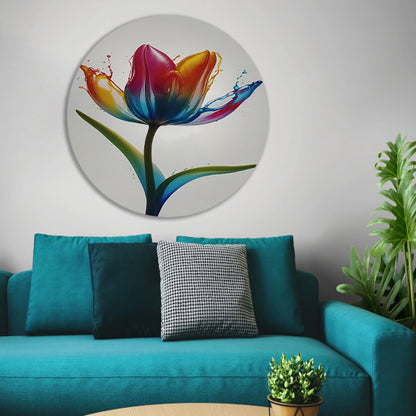 Kleurrijke Tulp in Vloeibare Beweging aluminium muurcirkel